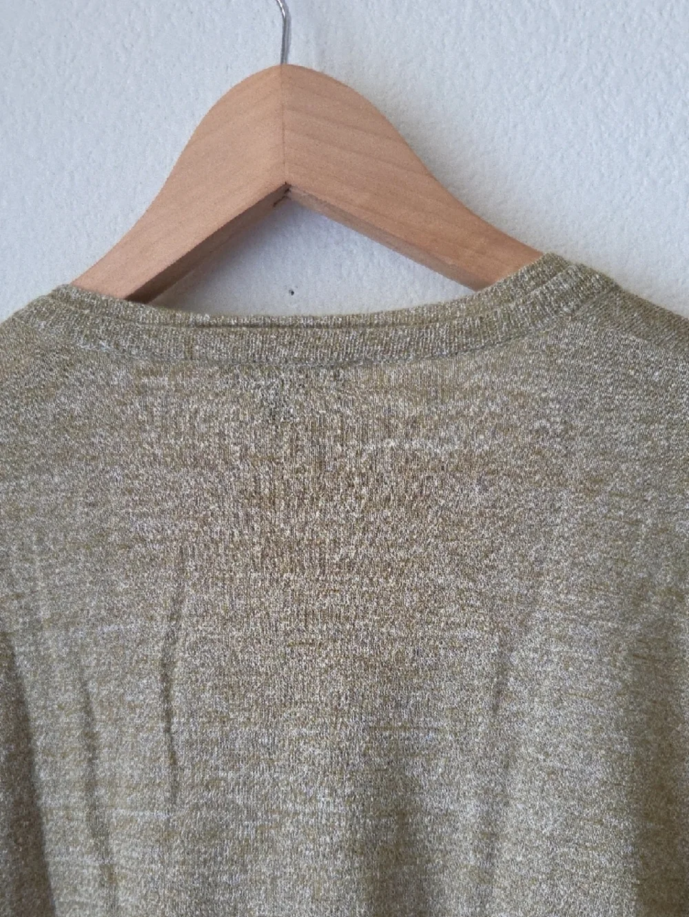 J. Crew Merino Wool Linen Blend V-Neck Sweater Light Tan Green Heathered Sz M - Picture 9 of 12